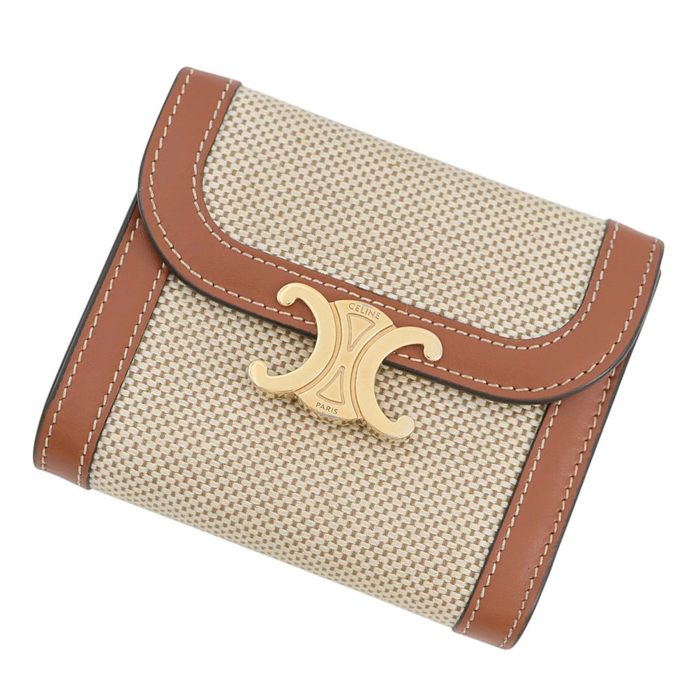 Celine Triomphe Compact Wallet Calf Leather Canvas